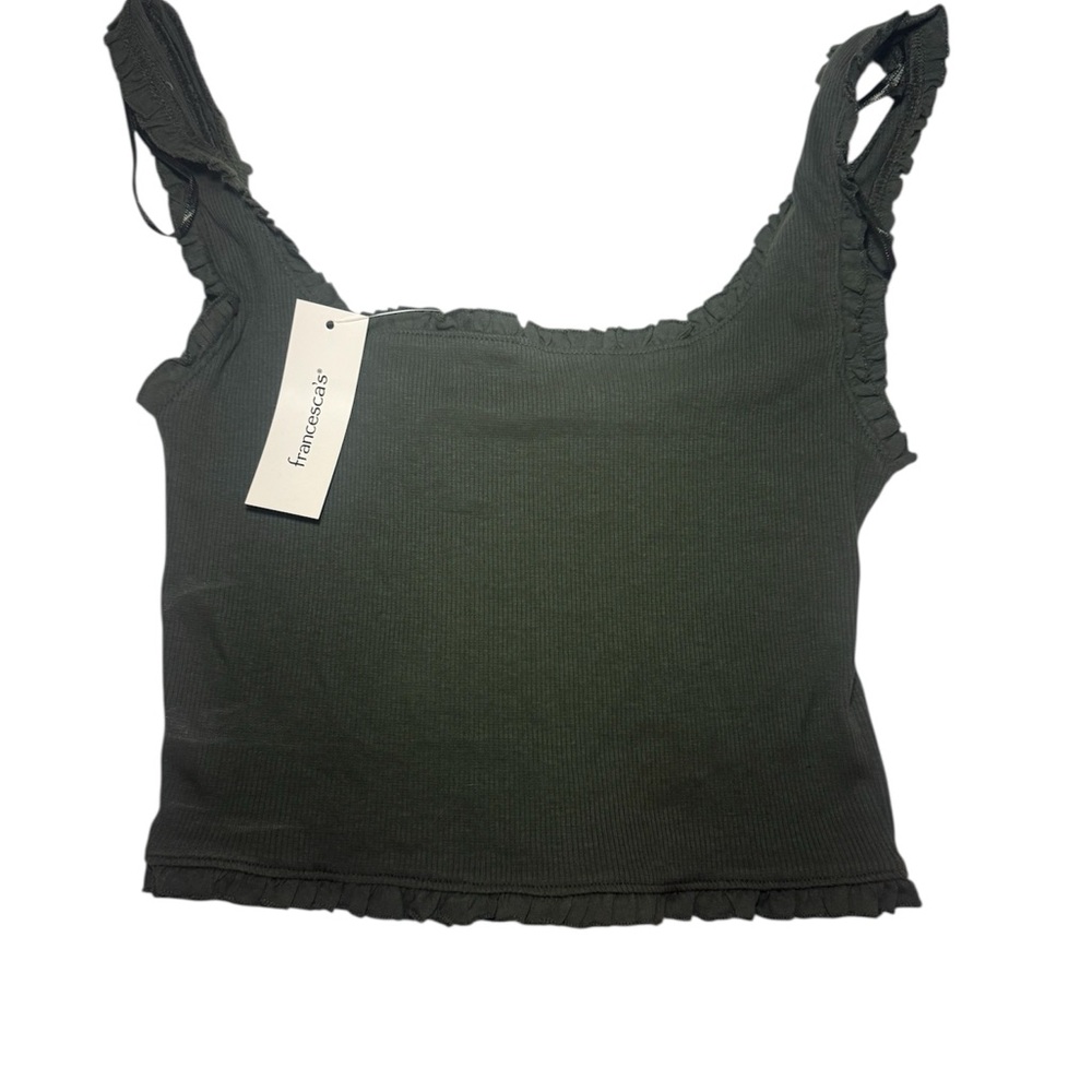 Francesca's Collections Green Ruffled Crop Tank Top